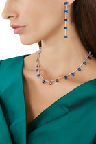 Horizontal Cut Emerald Linear Drop Earrings, Rhodium-Plated Brass, Emerald & Cubic Zirconia